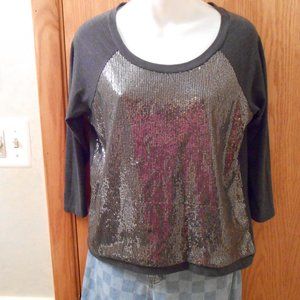 Women's "eyelash couture" charcoal gray knit top with sequins, size med.